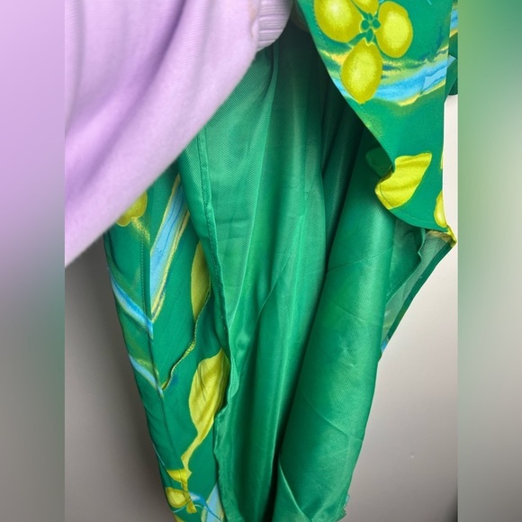 VTG Y2K Gabrielle Mxi Dress Women M Floral Green Sheer Silk Blend Boho Cottage - Picture 11 of 16